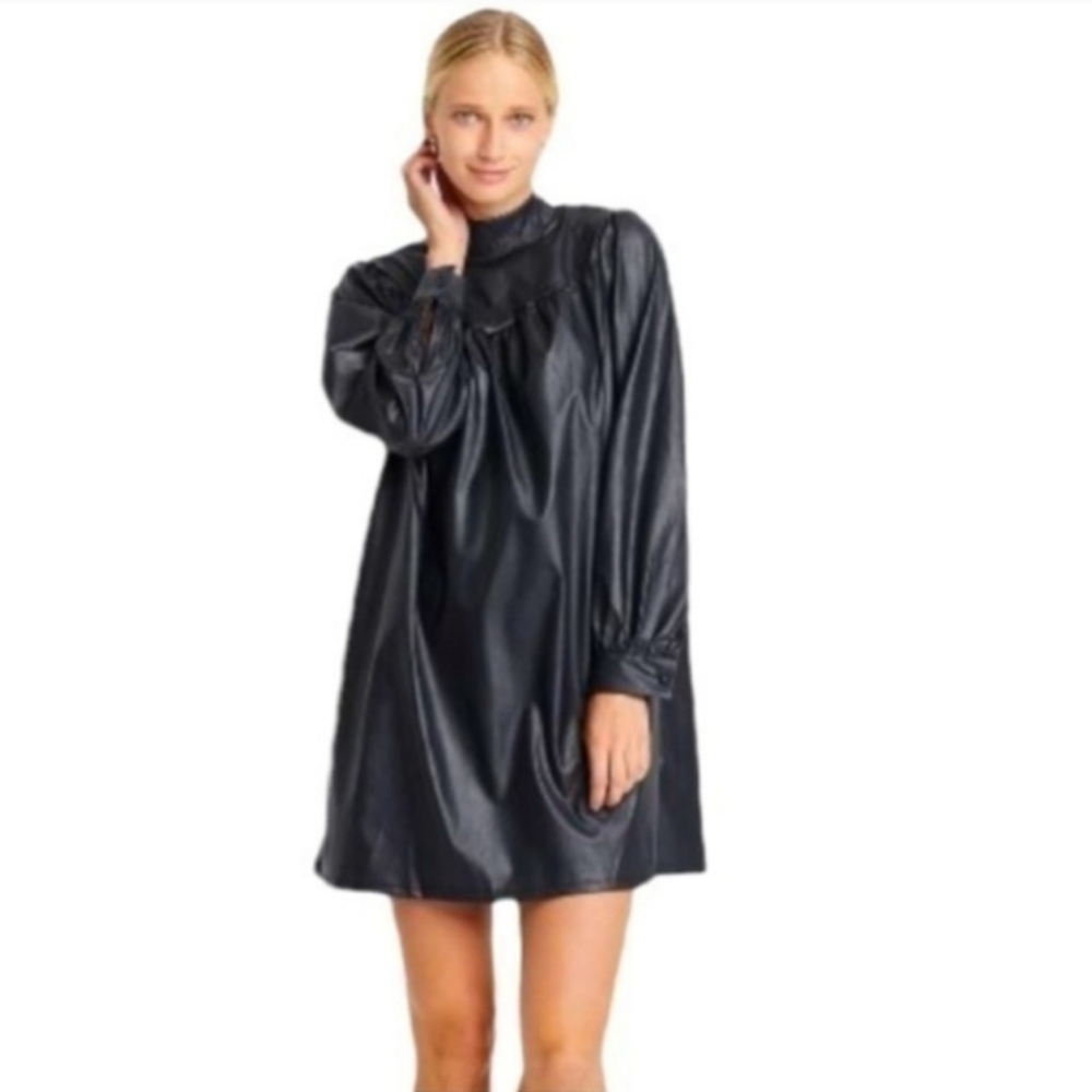 Who What Wear Black Faux Leather Dress Size S